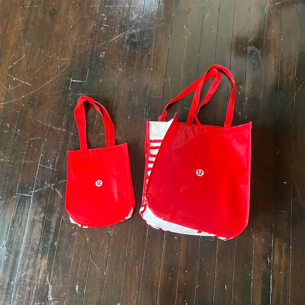 2 red Lululemon Tote Bags Large and Small